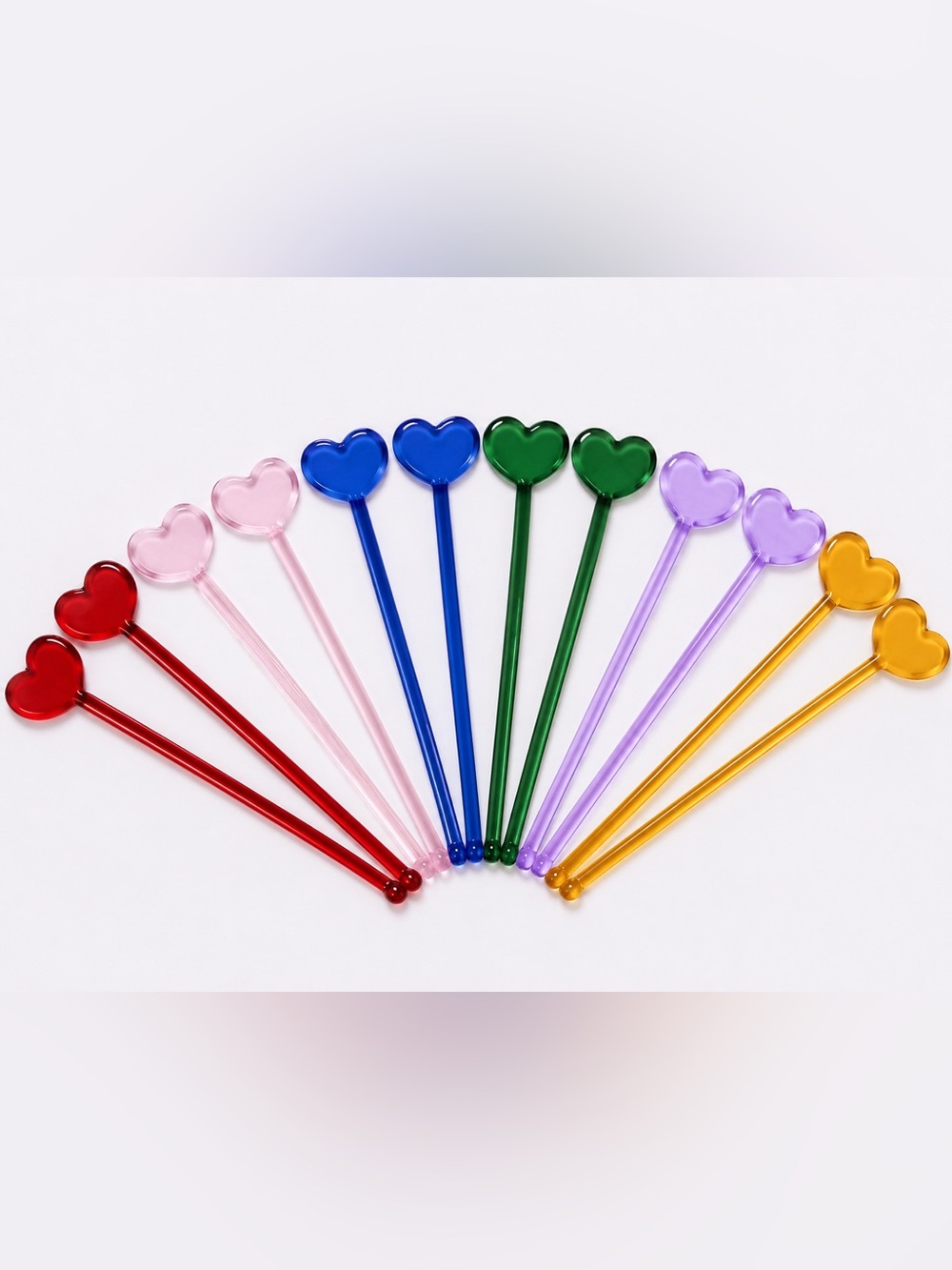 Colorful Glass Heart Cocktail Stirrers - Multi-Color Party Picks❤️🩷💙💚💜💛